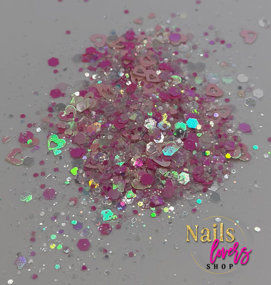 HEART PINK MIX GLITTER BAG